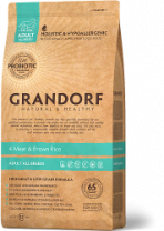 Сухой низкозерновой корм GRANDORF для собак всех пород с пробиотиками 4 вида мяса с бурым рисом 1 кг
