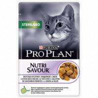 Влажный корм Pro Plan® Nutri Savour® для взрослых стерилизованных кошек и кастрированных котов, вкусные кусочки с индейкой, в желе, Пауч, 85 г 