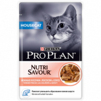 Влажный корм Pro Plan® Nutri Savour® для взрослых кошек, живущих дома, с лососем в соусе, Пауч, 85 г 