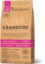 Сухой низкозерновой корм GRANDORF для собак всех пород индейка с рисом 3 кг